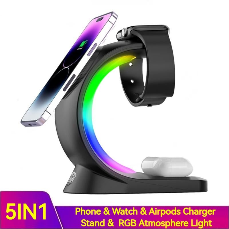 4 In 1 Magnetic Wireless Charger Fast Charging For Smart Phone Atmosphere Light Charging Station For Airpods Pro I - phone Watch - Pickkart