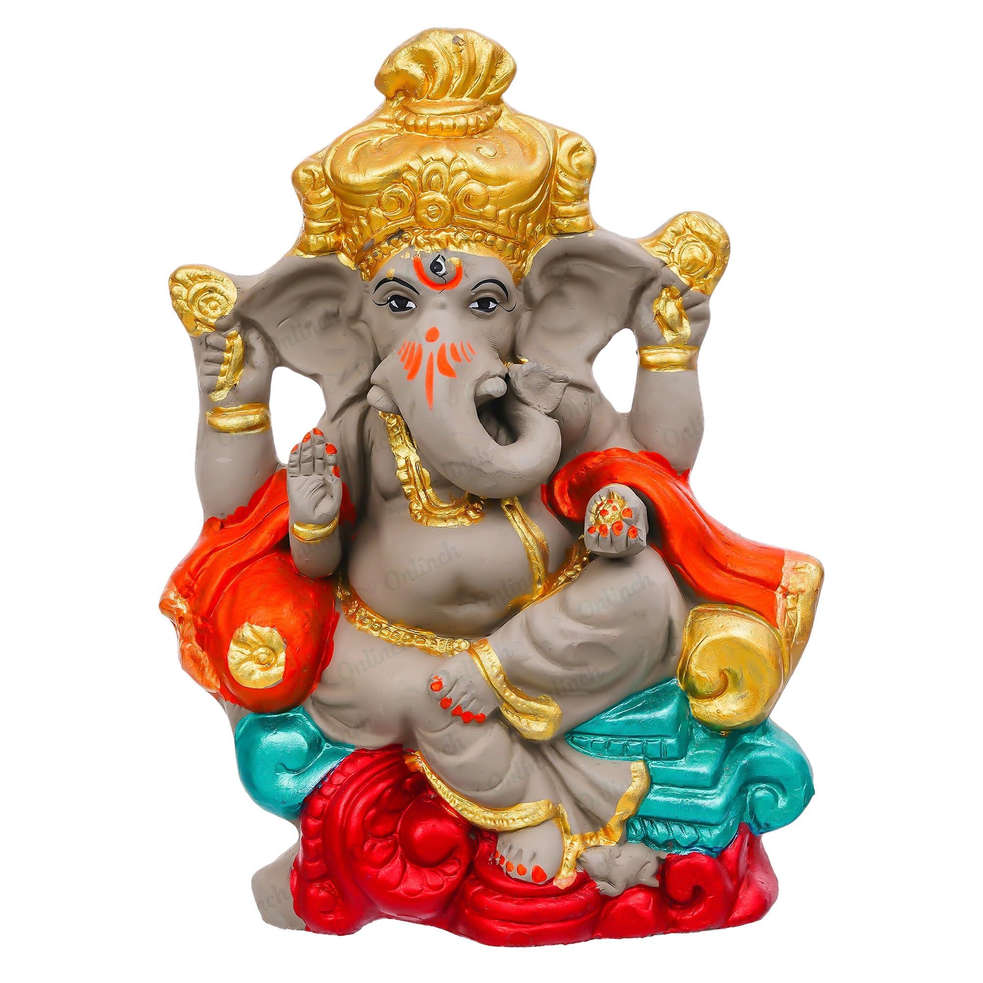 B S NATURAL Eco - Friendly Ganesh Idol cm Clay Ganesha Murti for Home & Visarjan | Biodegradable, Water Soluble with Pooja Kit & Marigold Seeds | Handmade Ganpati Idol for Festivals (10.5 x 7 Cm) - Pickkart