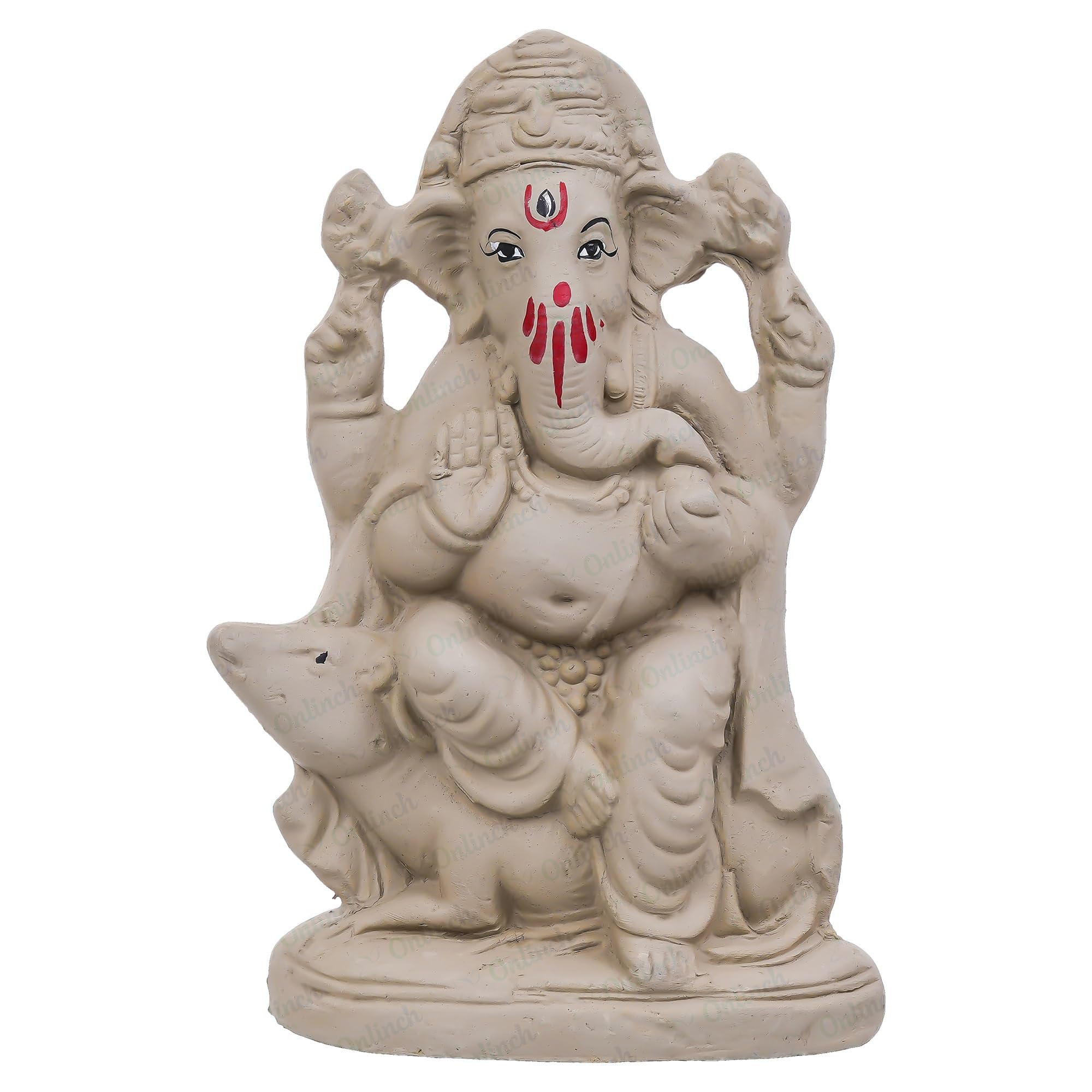 B S NATURAL Eco - Friendly Ganesh Idol cm Clay Ganesha Murti for Home & Visarjan | Biodegradable, Water Soluble with Pooja Kit & Marigold Seeds | Handmade Ganpati Idol for Festivals (10.5 x 7 Cm) - Pickkart