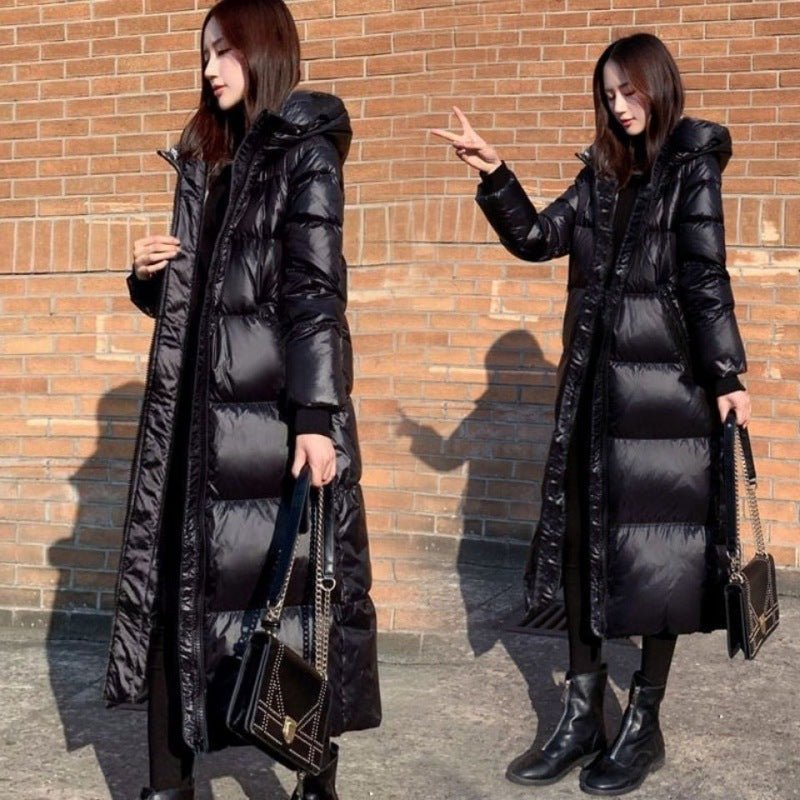 Black Down Feather Cotton Clothing Korean Style Long Glossy - Pickkart