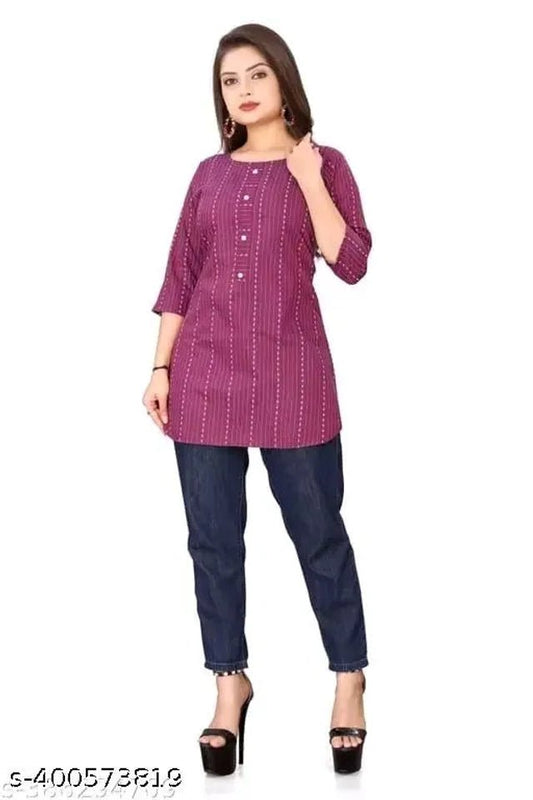 Cotton Solid Short Kurti for Women (Purple, S ) - Pickkart