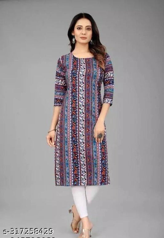 Crepe Printed Kurti for Women (Teal, S) - Pickkart
