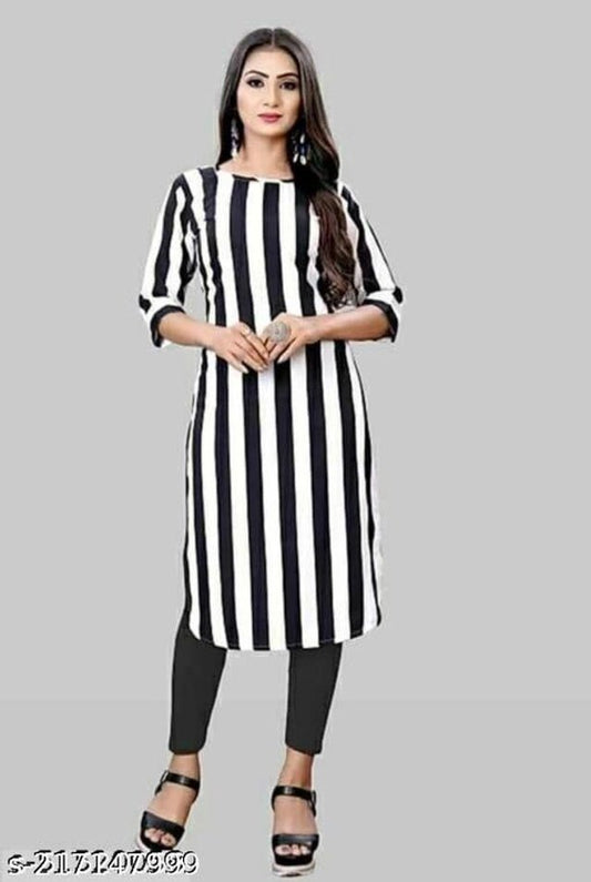 Crepe Striped Kurti for Women (Black & White, S) - Pickkart