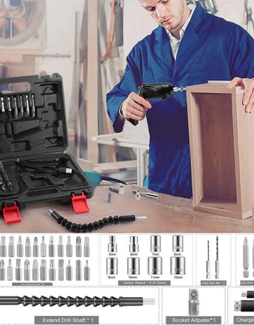 Electric Screwdriver Set, 47 in 1 Rechargeable and Rotatable Cordless Electric Cordless Screwdriver Drill - Pickkart