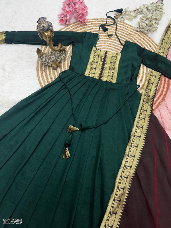 Elegant Traditional Women's Gown & Dupatta Set, Vichitra Silk, Jacquard Work - Pickkart