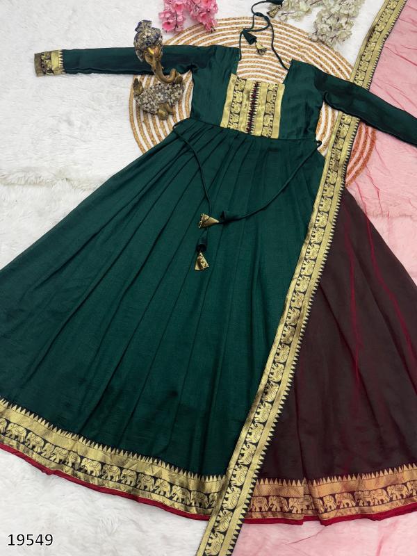 Elegant Traditional Women's Gown & Dupatta Set, Vichitra Silk, Jacquard Work - Pickkart