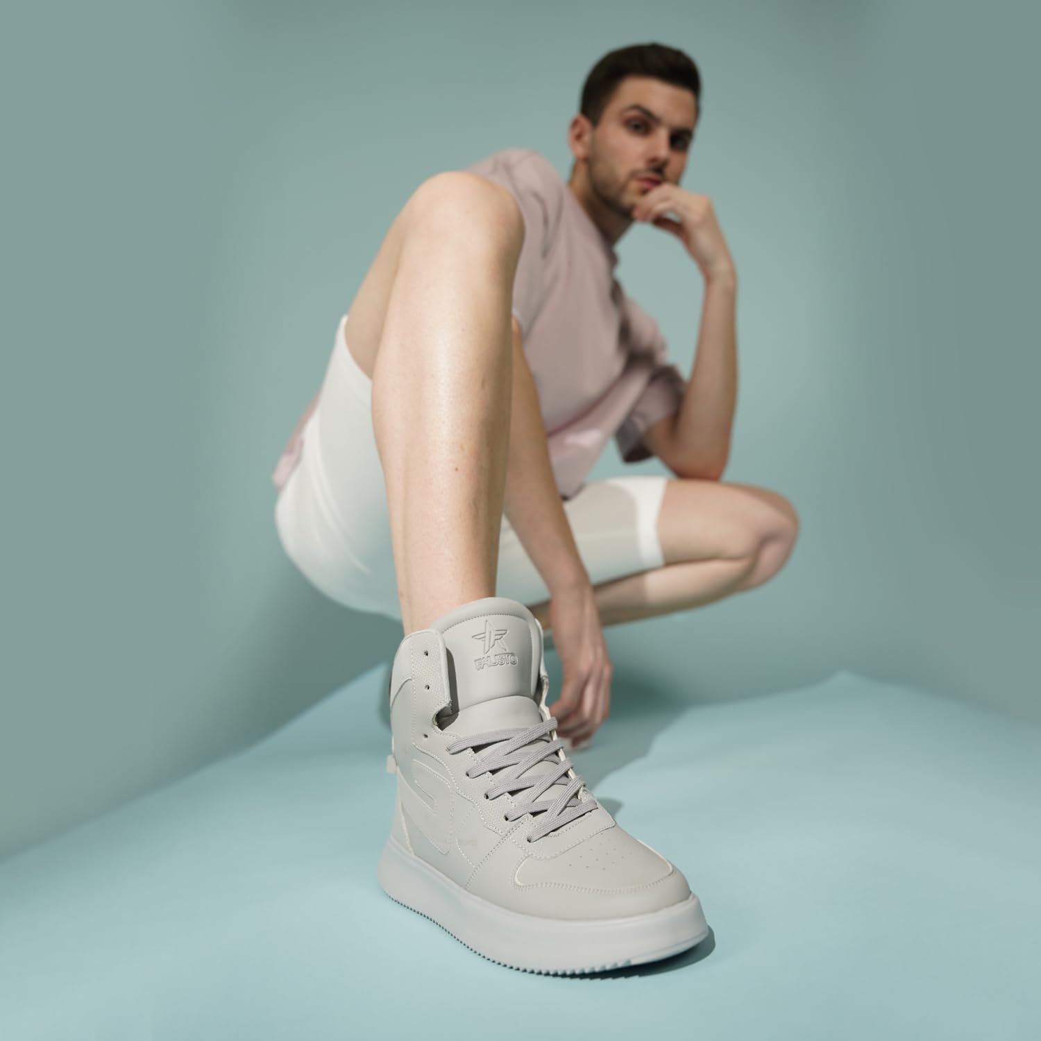 FAUSTO Men's High Top Chunky Classic Lace Up Sneakers|High Ankle Sneakers with Memory Cushion|Lightweight All Day Sneakers - Pickkart