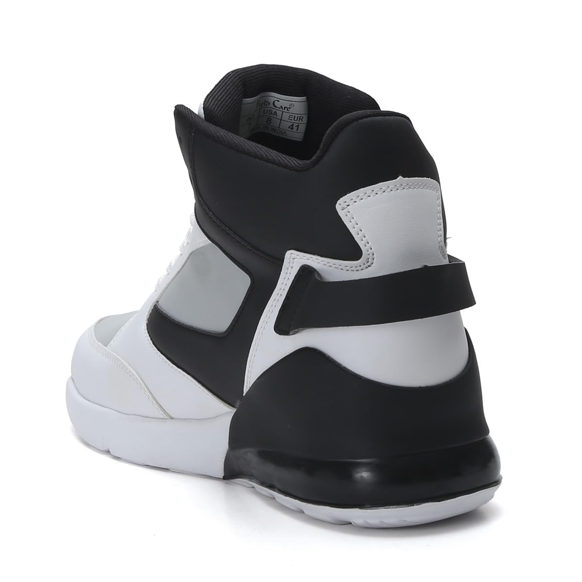 FIELD CARE High - Top Athletic Sneakers, White and Tan Colour Block Design, Lace - up Sports Shoes with Black Accents - Pickkart