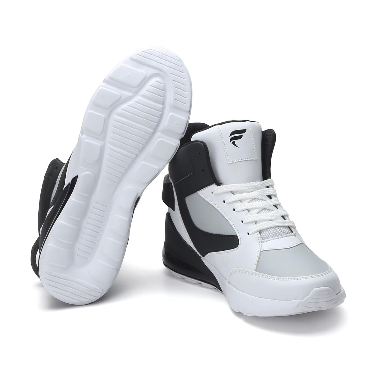 FIELD CARE High - Top Athletic Sneakers, White and Tan Colour Block Design, Lace - up Sports Shoes with Black Accents - Pickkart