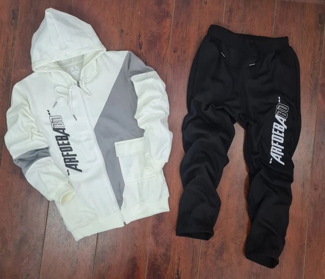 Fleece Printed Tracksuit for Men (White & Black, M) - Pickkart