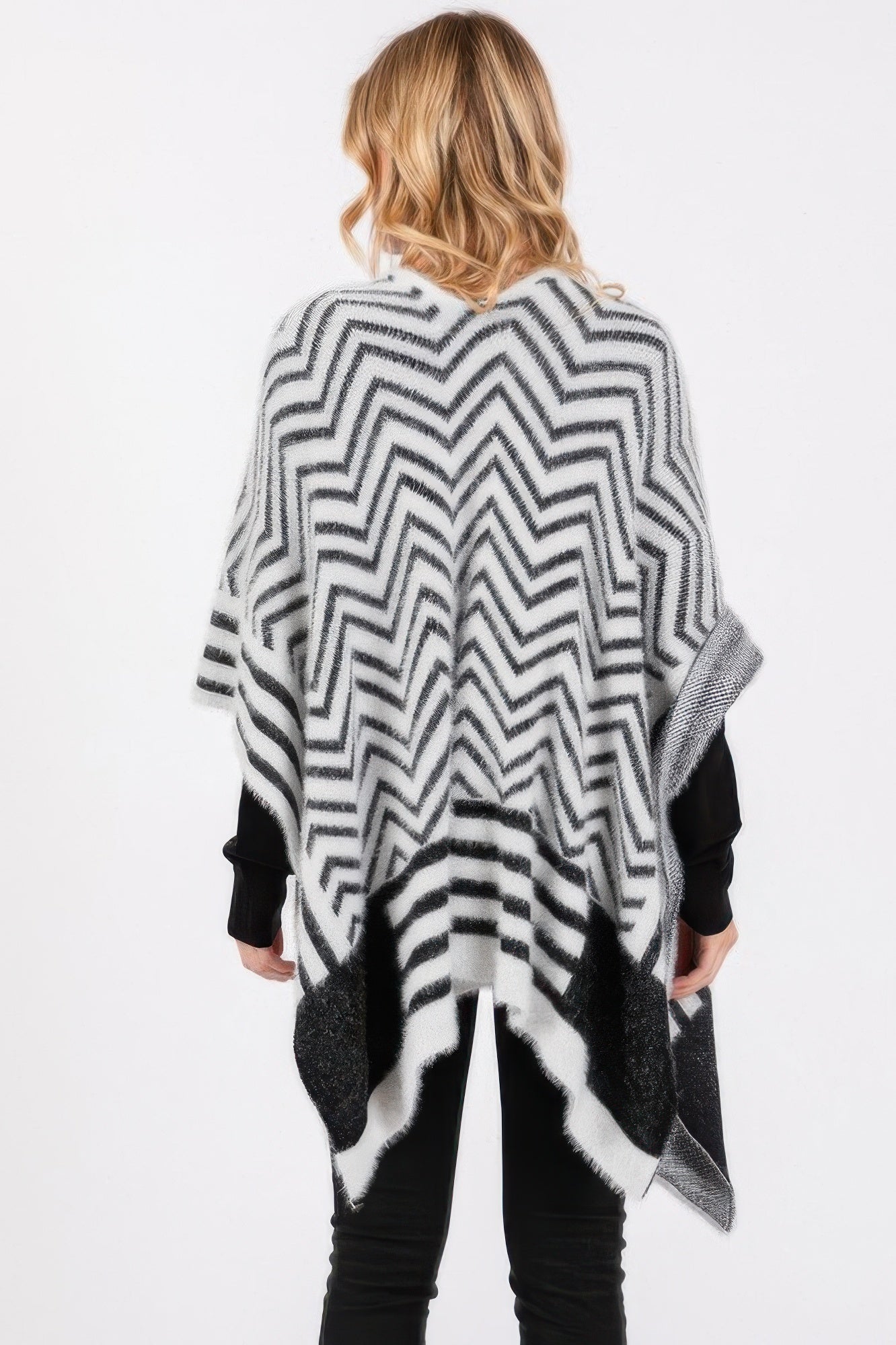 Fuzzy Chevron Pattern Ruana - Pickkart