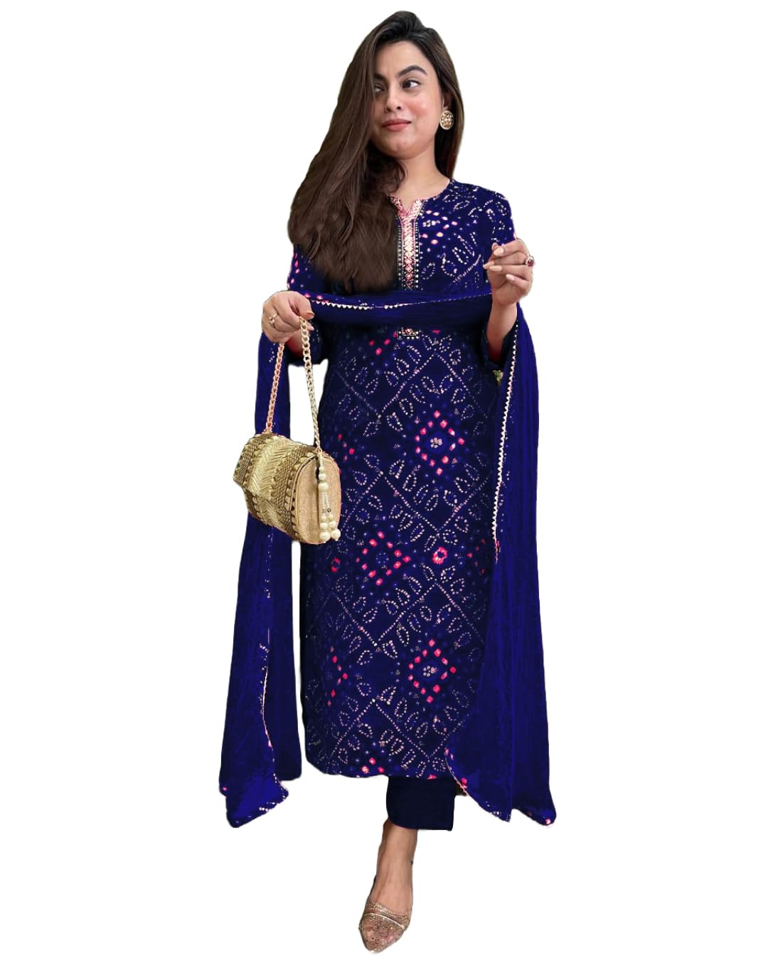 GoSriKi Women's Rayon Viscose Straight Bandhej Printed Kurta with Pant & Dupatta - Pickkart