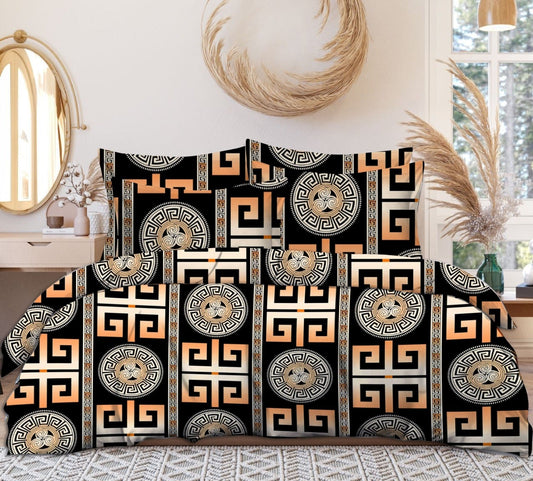 Grey - Black Cotton Elastic 160 TC King Bedsheet with 2 Pillow Covers - Pickkart