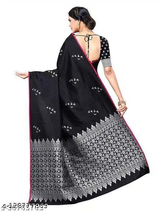 Jacquard Saree With Blouse For Women (Black, 6.3M) - Pickkart