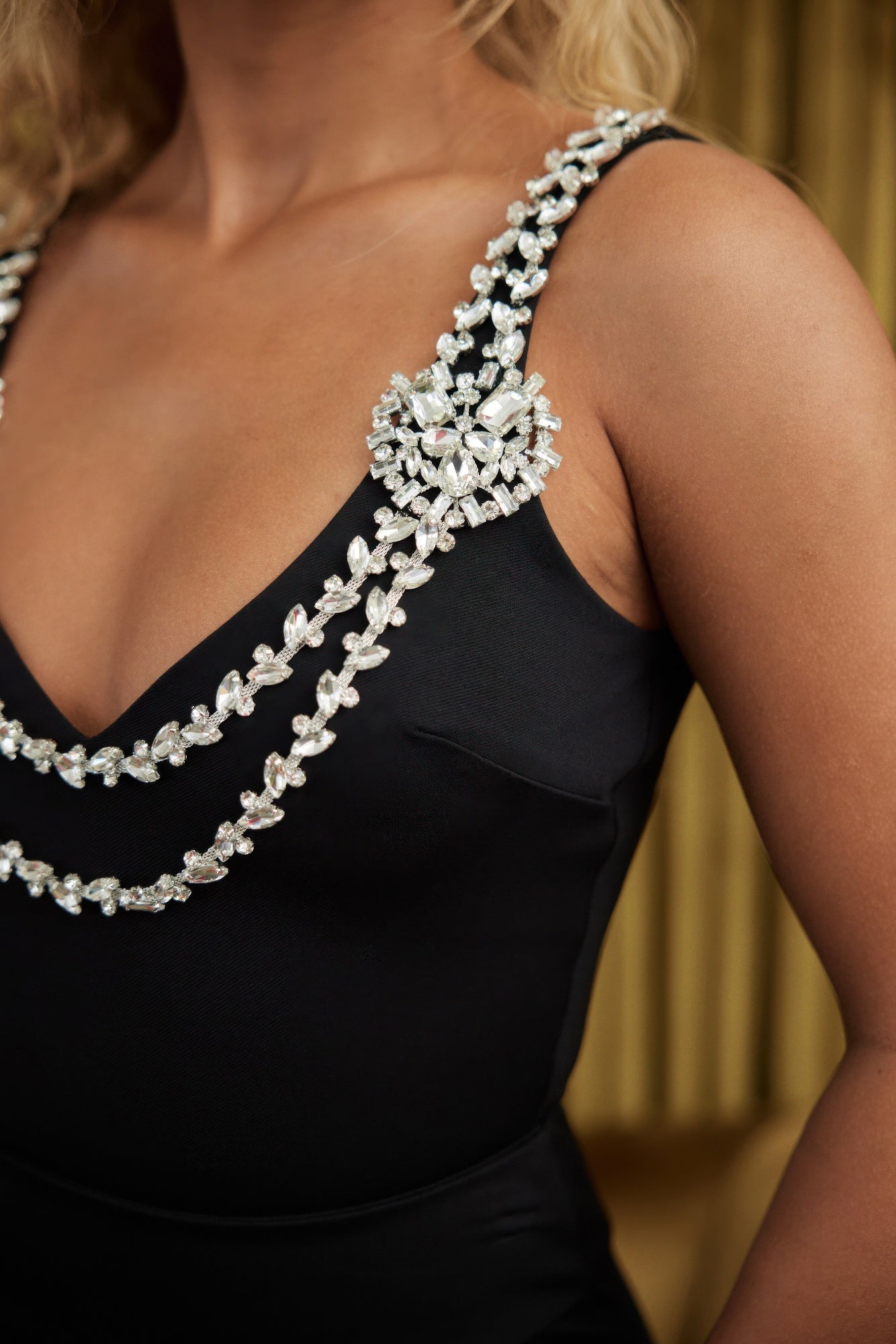 Layered Crystal Stone Strap Bodysuit - Pickkart