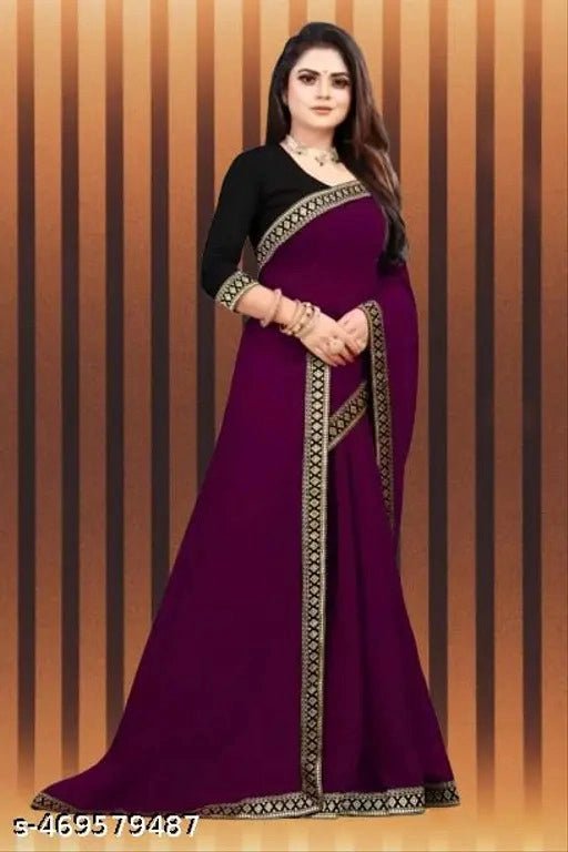 Lycra Blend Solid Saree for Women (Black, 6.3 m) - Pickkart