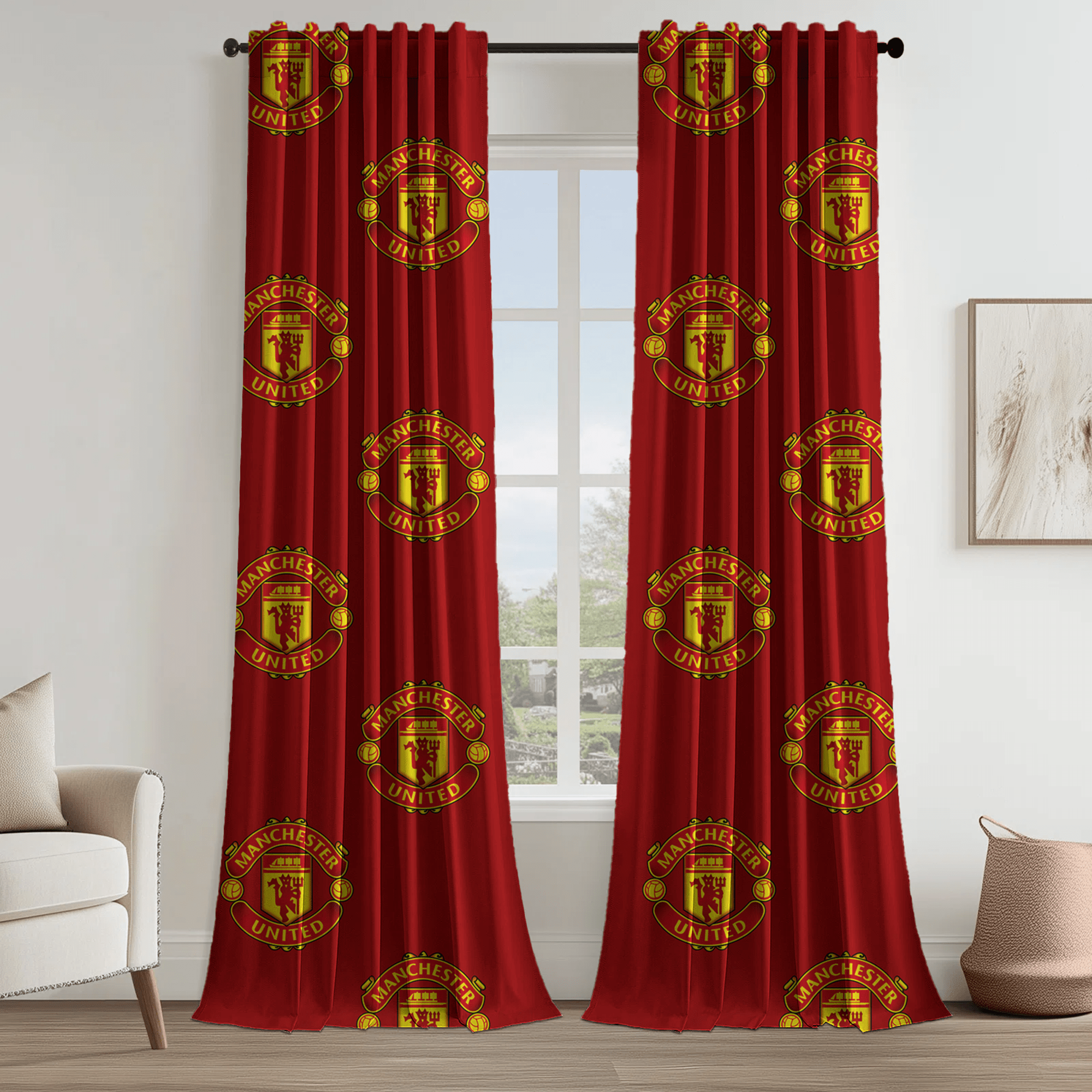 Manchester United FC Curtains | Red & Black | Licensed Merchandise | Eyelet, Ring Top, Rod Pocket Curtains | Blackout Lining Option - Pickkart