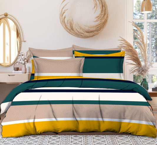 Multicolour Cotton Elastic 160 TC King Bedsheet with 2 Pillow Covers - Pickkart