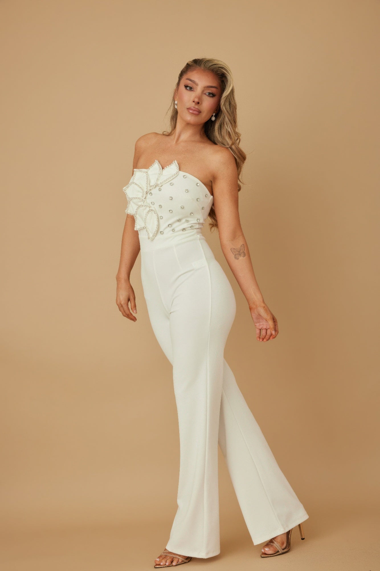 Petal Layer Flap With Rhinestones Jumpsuit - Pickkart