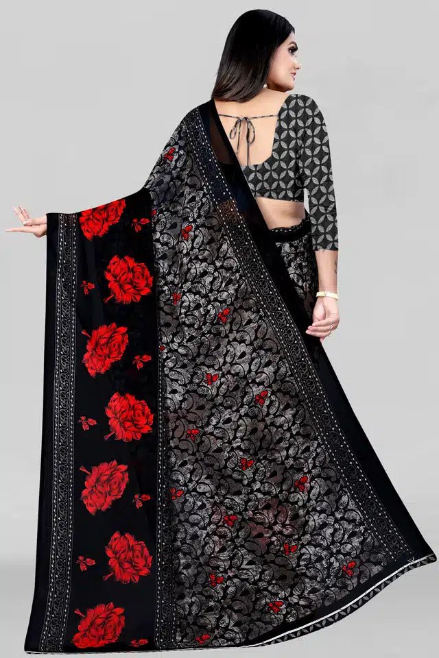 Printed Saree for Women (Black, 5.95 m) - Pickkart