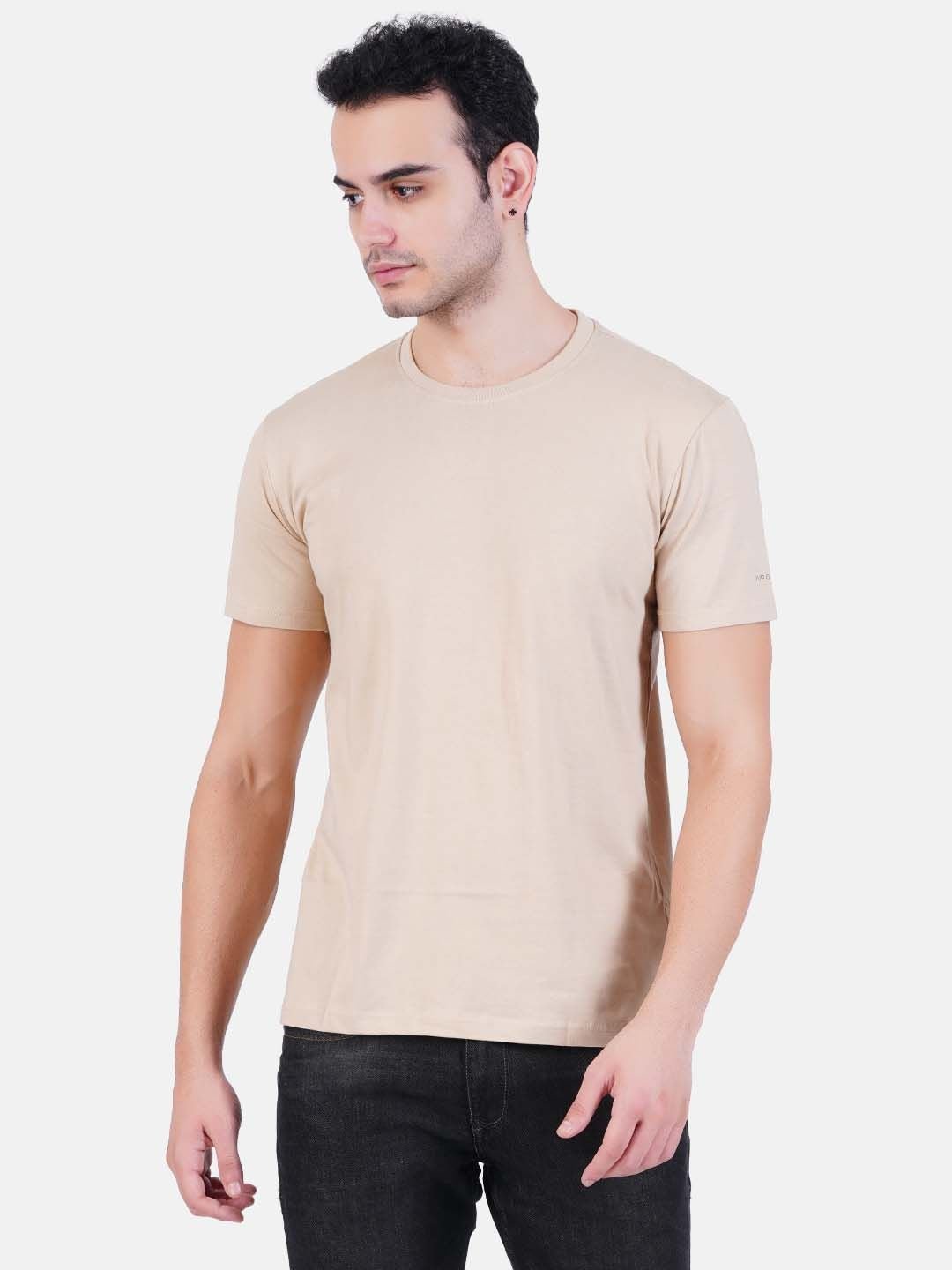 Pure Cotton T-Shirt for Men and Women - Beige - Pickkart