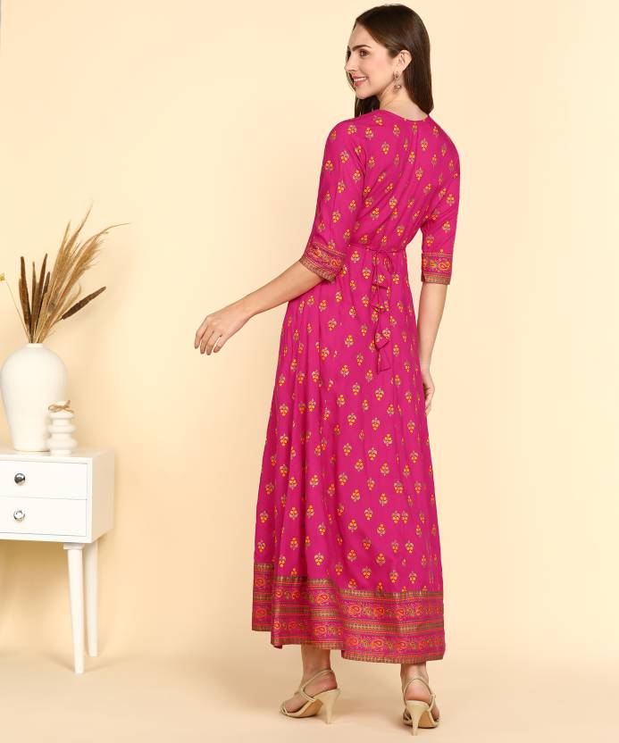 Rayon Printed Kurti for Women (Dark Ping, S) - Pickkart