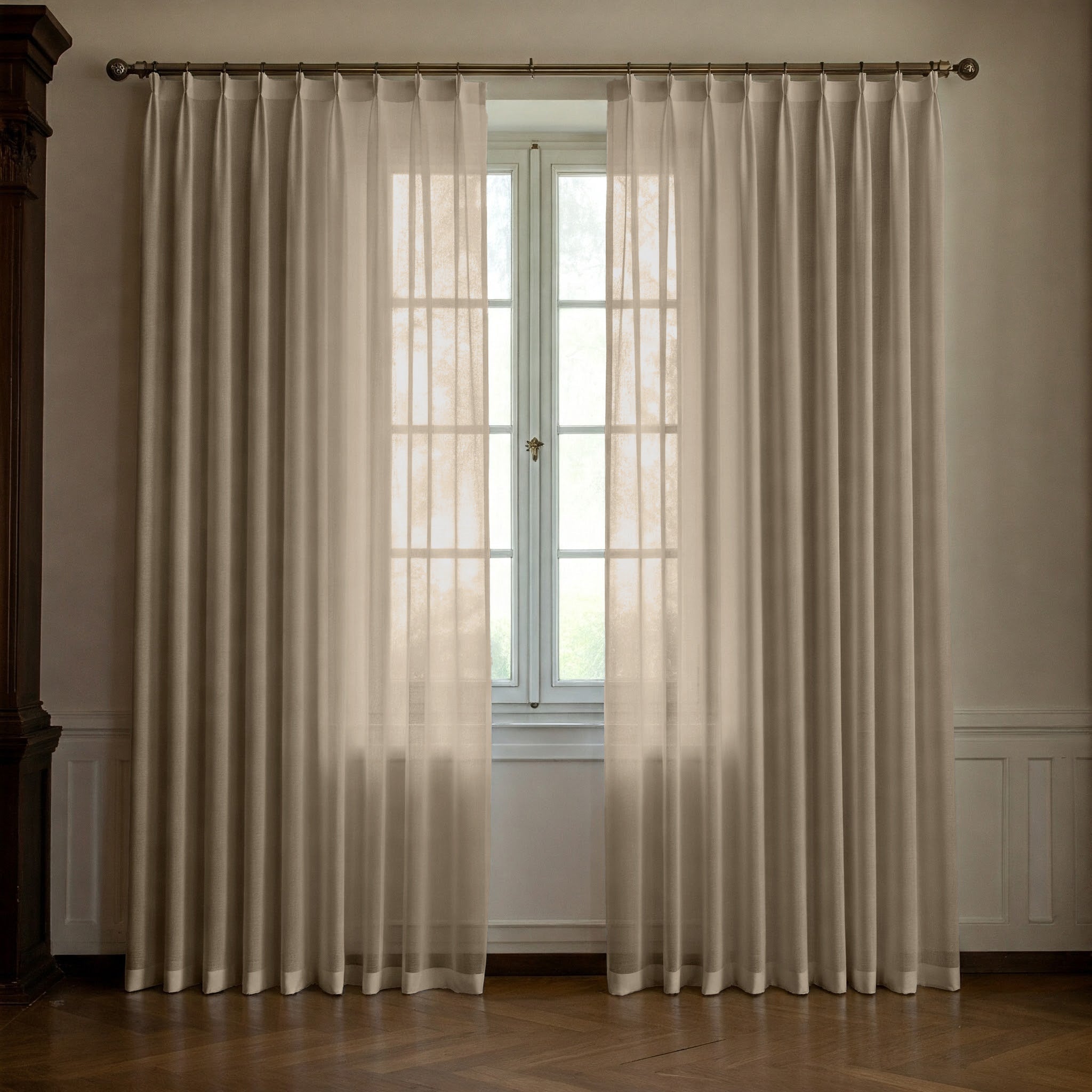 Sand Beige Linen Sheer Curtains - Triple Pinch Pleat - Made to Measure - Pickkart