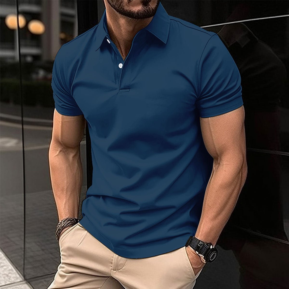 Summer Short Sleeve Polo Shirt Men Solid Color Button Lapel Button Top - Pickkart