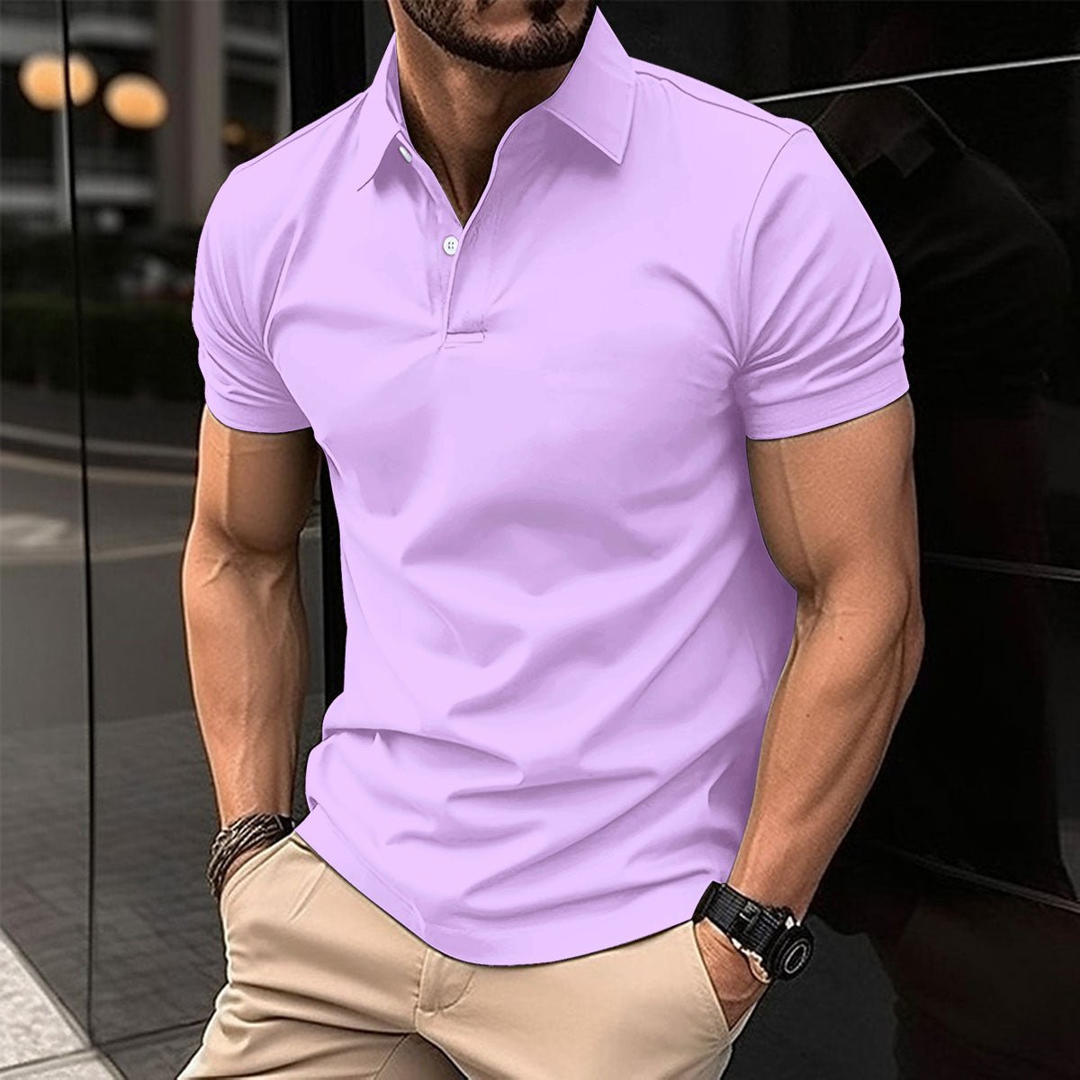 Summer Short Sleeve Polo Shirt Men Solid Color Button Lapel Button Top - Pickkart