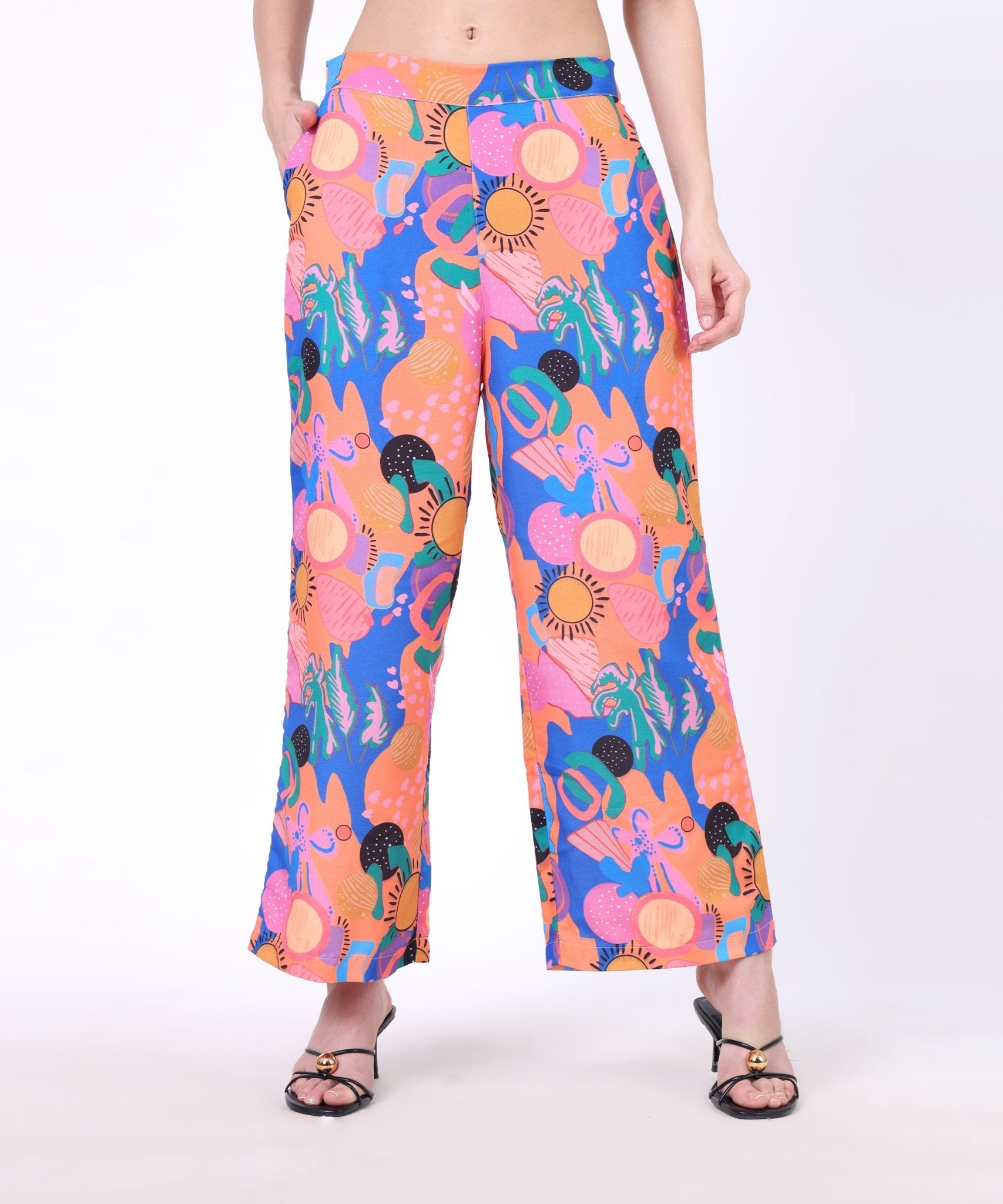 The Seamsters Crew Women's Colourful Free Flowing Abstract Printed Top With Trouser Co - ord Set - Pickkart