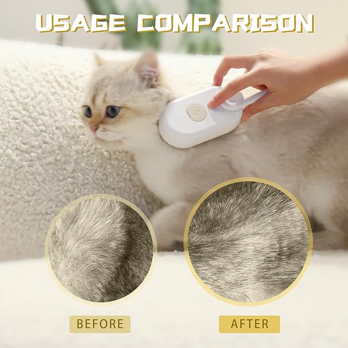 3 - in - 1 Steam Brush with Steamer - Suitable for Cats, Dogs and All Pets (White) - Pickkart