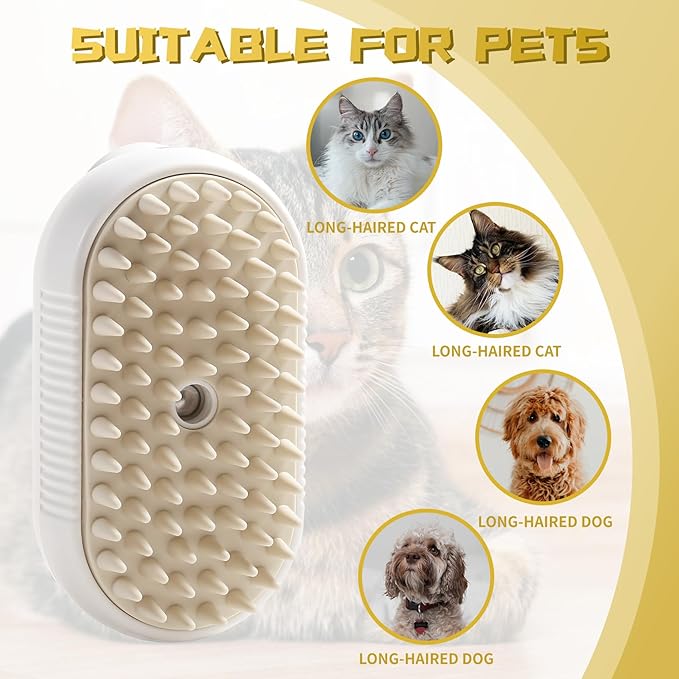 3 - in - 1 Steam Brush with Steamer - Suitable for Cats, Dogs and All Pets (White) - Pickkart