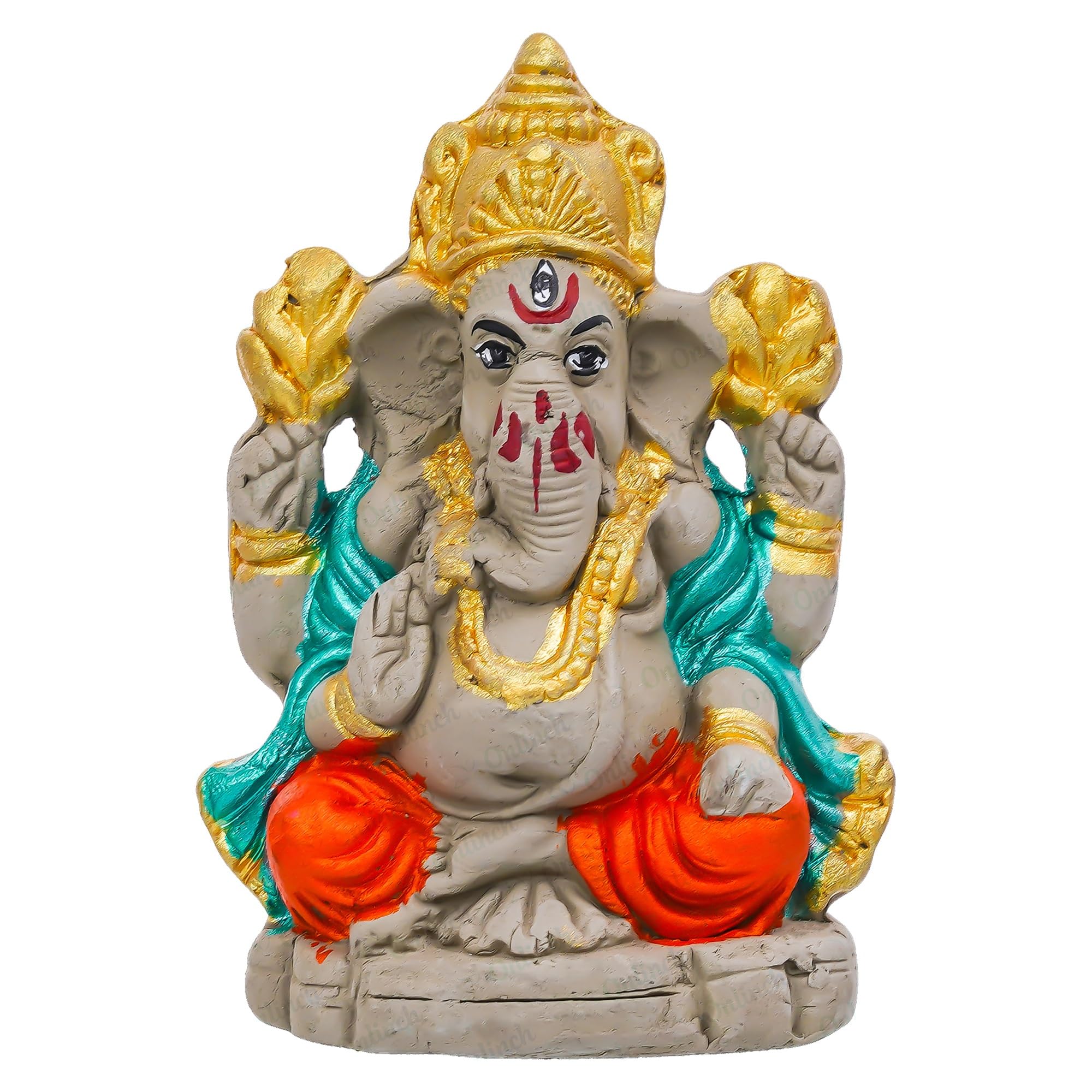 B S NATURAL Eco - Friendly Ganesh Idol cm Clay Ganesha Murti for Home & Visarjan | Biodegradable, Water Soluble with Pooja Kit & Marigold Seeds | Handmade Ganpati Idol for Festivals (10.5 x 7 Cm) - Pickkart