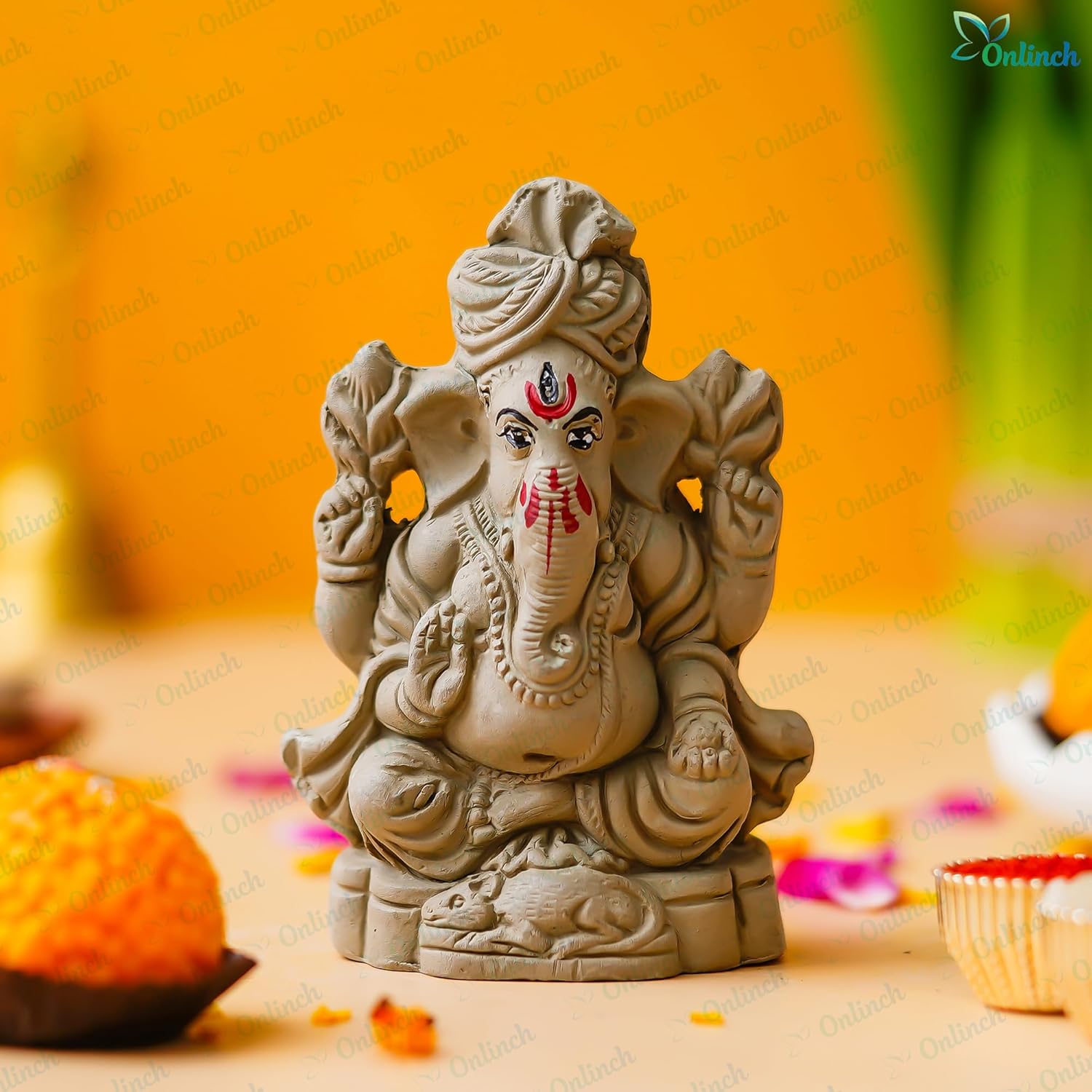 B S NATURAL Eco - Friendly Ganesh Idol cm Clay Ganesha Murti for Home & Visarjan | Biodegradable, Water Soluble with Pooja Kit & Marigold Seeds | Handmade Ganpati Idol for Festivals (10.5 x 7 Cm) - Pickkart