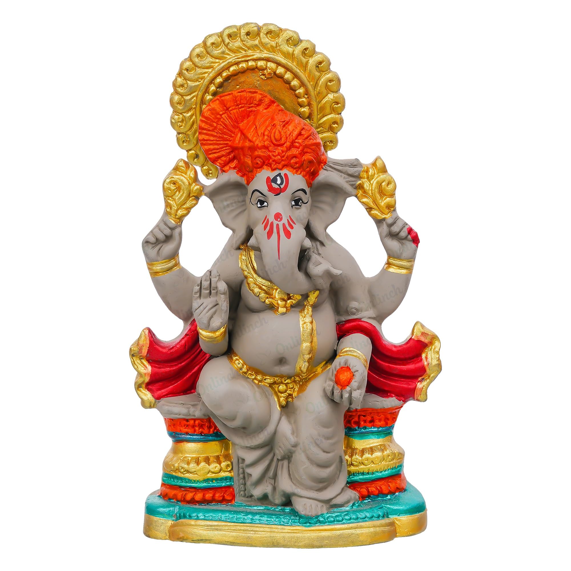 B S NATURAL Eco - Friendly Ganesh Idol cm Clay Ganesha Murti for Home & Visarjan | Biodegradable, Water Soluble with Pooja Kit & Marigold Seeds | Handmade Ganpati Idol for Festivals (10.5 x 7 Cm) - Pickkart