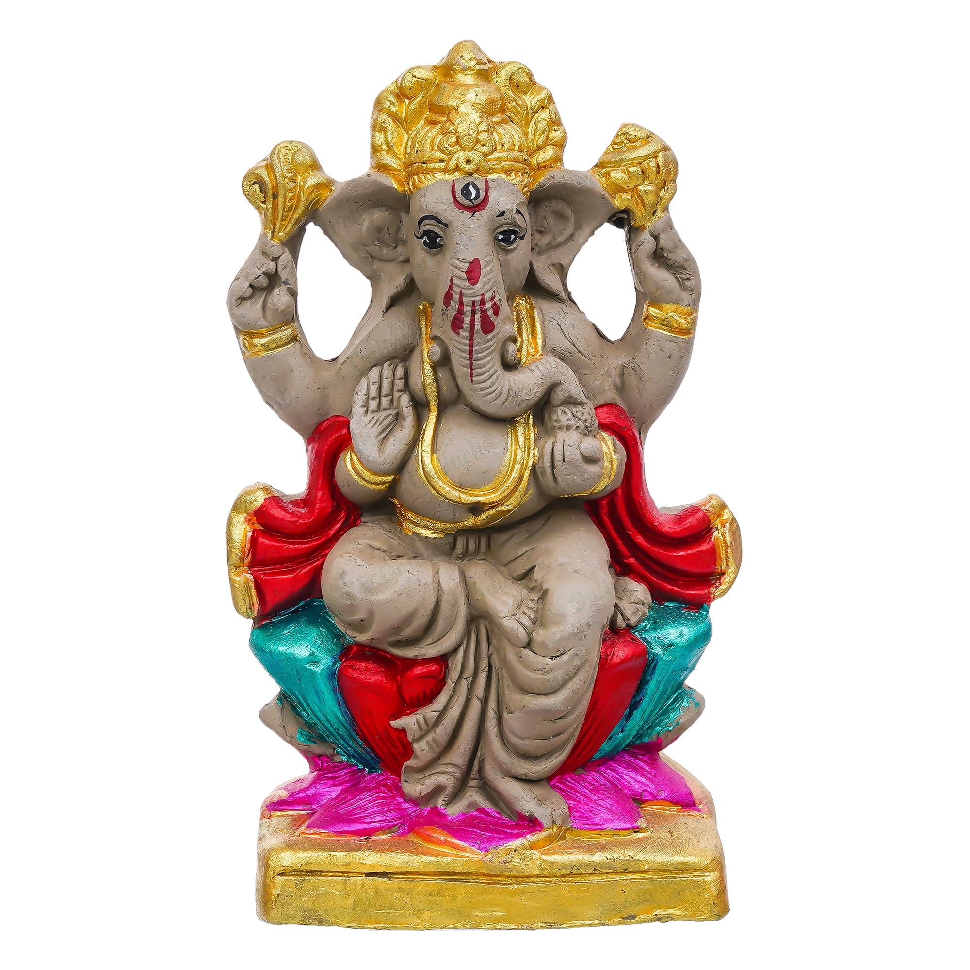 B S NATURAL Eco - Friendly Ganesh Idol cm Clay Ganesha Murti for Home & Visarjan | Biodegradable, Water Soluble with Pooja Kit & Marigold Seeds | Handmade Ganpati Idol for Festivals (10.5 x 7 Cm) - Pickkart