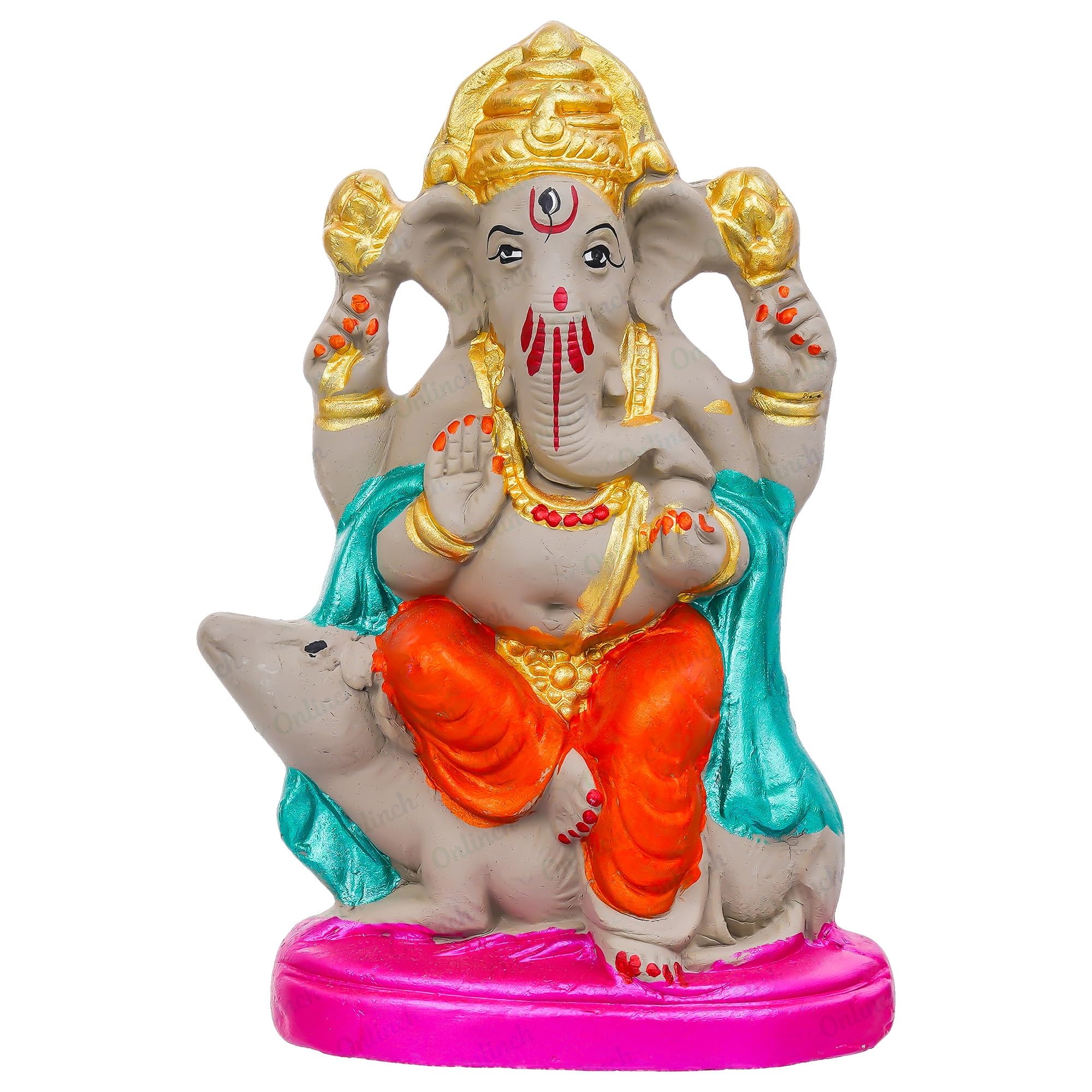 B S NATURAL Eco - Friendly Ganesh Idol cm Clay Ganesha Murti for Home & Visarjan | Biodegradable, Water Soluble with Pooja Kit & Marigold Seeds | Handmade Ganpati Idol for Festivals (10.5 x 7 Cm) - Pickkart
