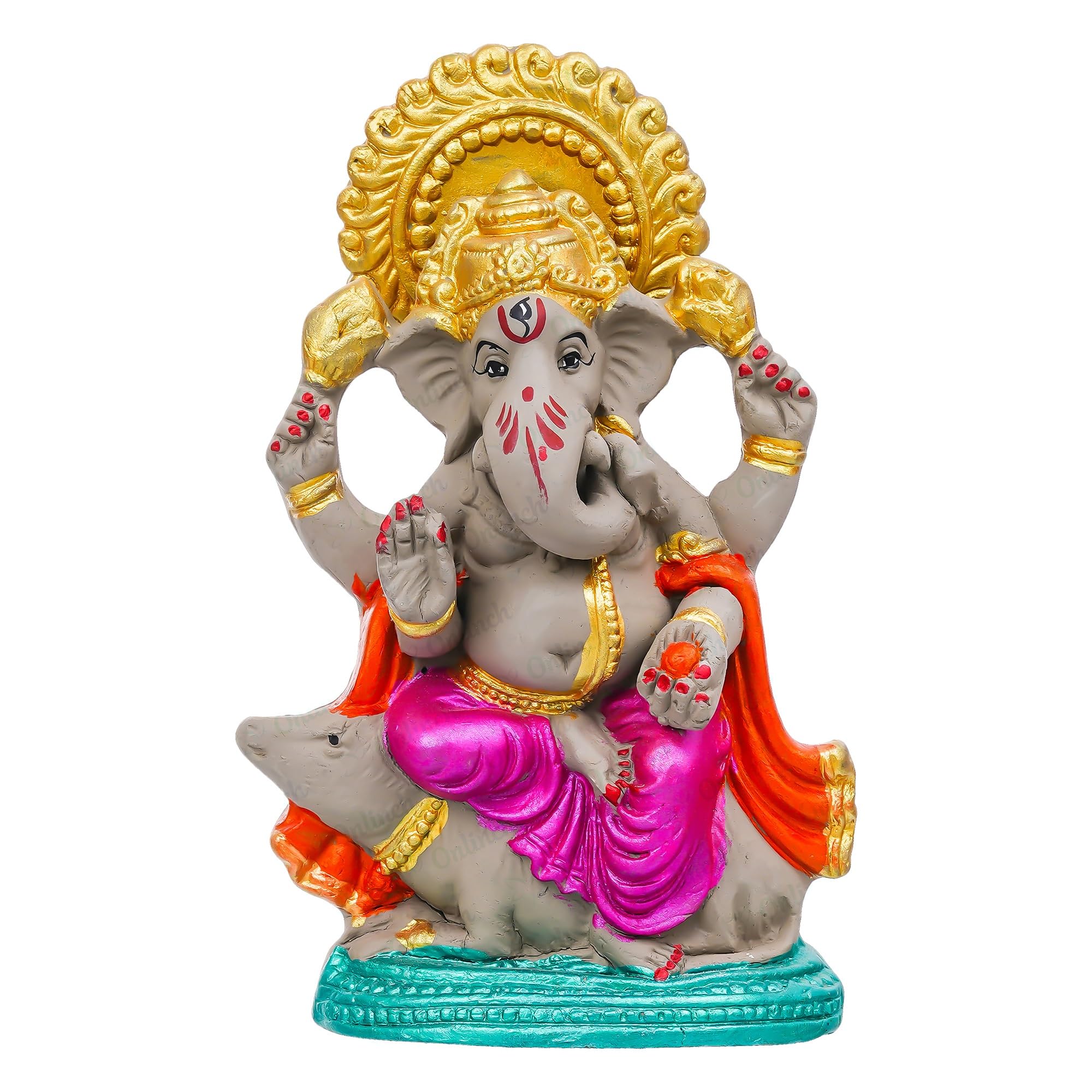B S NATURAL Eco - Friendly Ganesh Idol cm Clay Ganesha Murti for Home & Visarjan | Biodegradable, Water Soluble with Pooja Kit & Marigold Seeds | Handmade Ganpati Idol for Festivals (10.5 x 7 Cm) - Pickkart