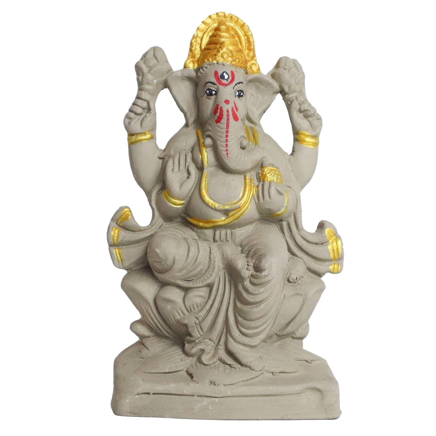 B S NATURAL Eco - Friendly Ganesh Idol cm Clay Ganesha Murti for Home & Visarjan | Biodegradable, Water Soluble with Pooja Kit & Marigold Seeds | Handmade Ganpati Idol for Festivals (10.5 x 7 Cm) - Pickkart