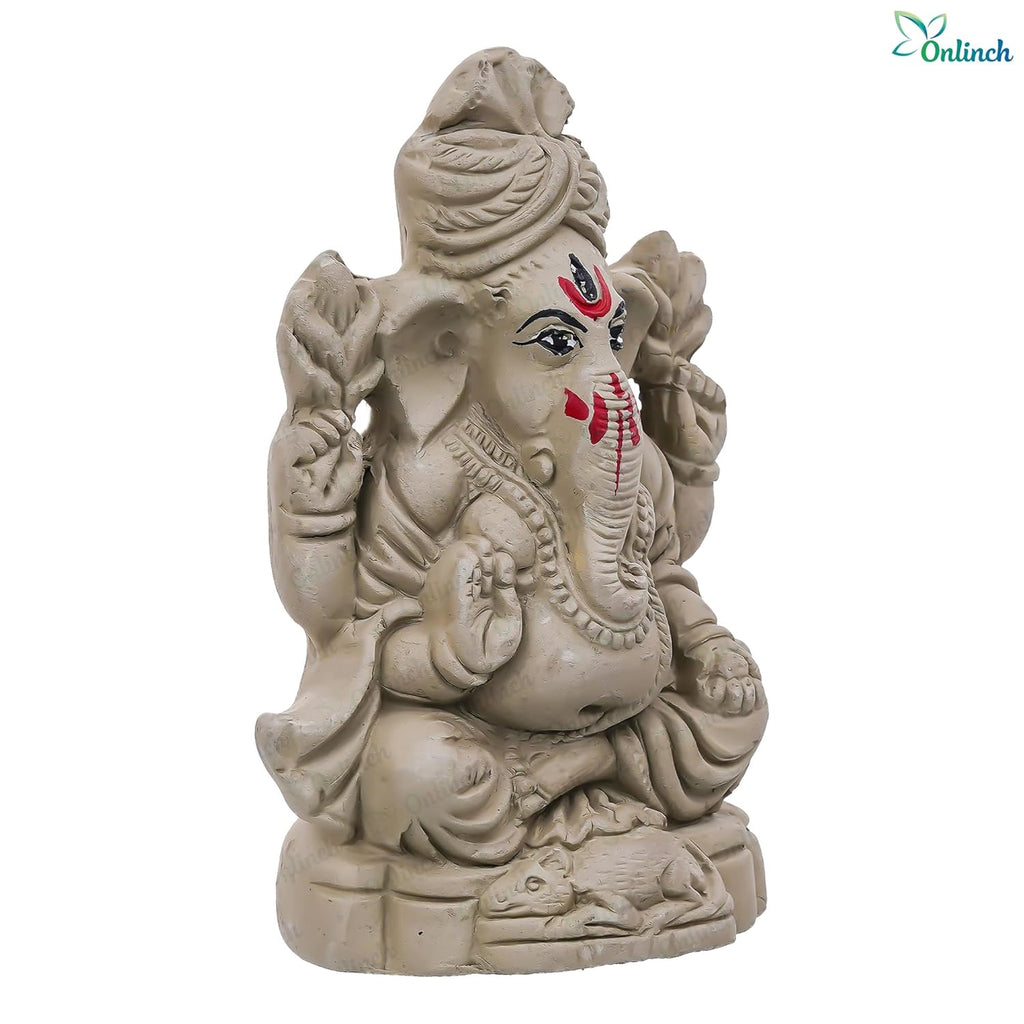 B S NATURAL Eco - Friendly Ganesh Idol cm Clay Ganesha Murti for Home & Visarjan | Biodegradable, Water Soluble with Pooja Kit & Marigold Seeds | Handmade Ganpati Idol for Festivals (10.5 x 7 Cm) - Pickkart