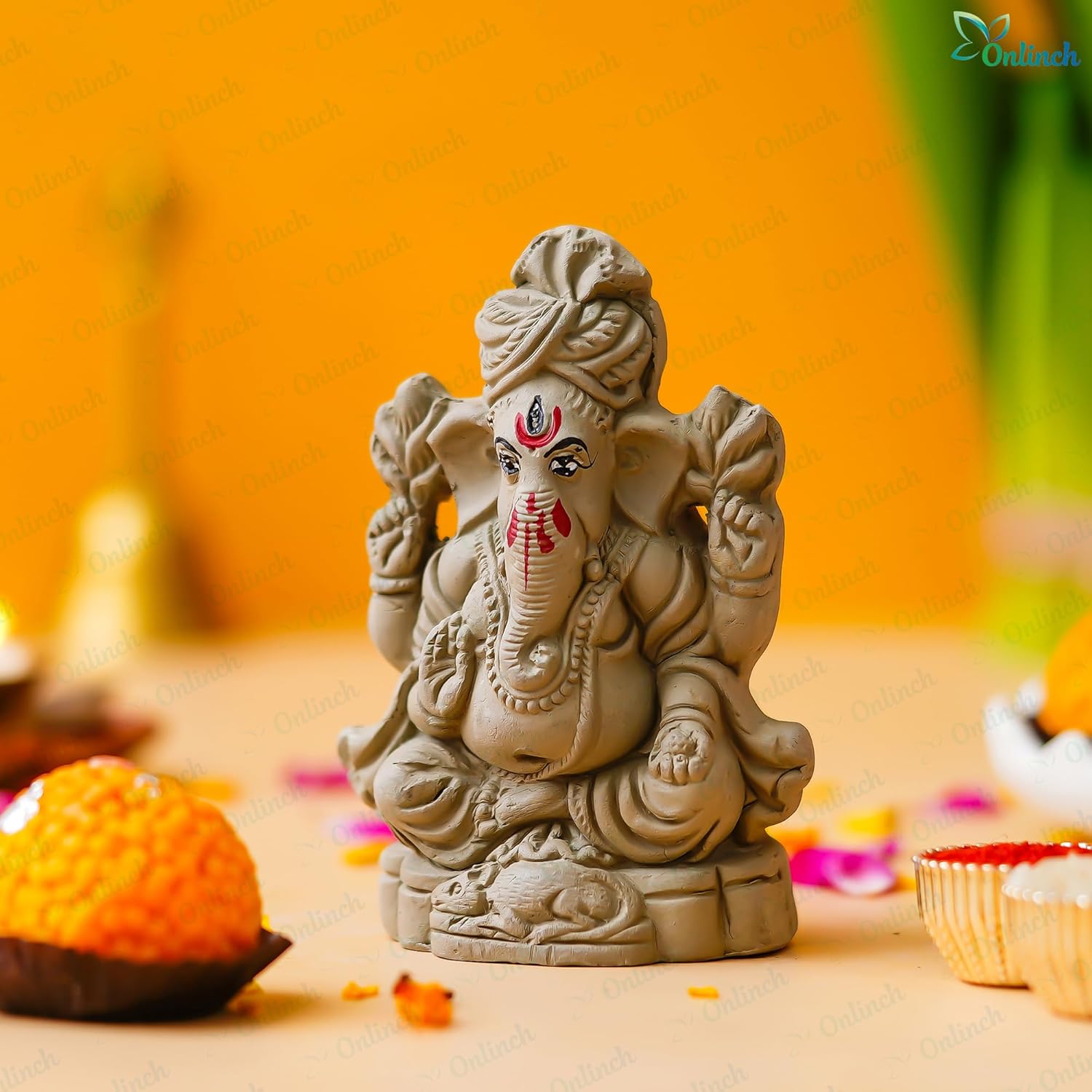 B S NATURAL Eco - Friendly Ganesh Idol cm Clay Ganesha Murti for Home & Visarjan | Biodegradable, Water Soluble with Pooja Kit & Marigold Seeds | Handmade Ganpati Idol for Festivals (10.5 x 7 Cm) - Pickkart