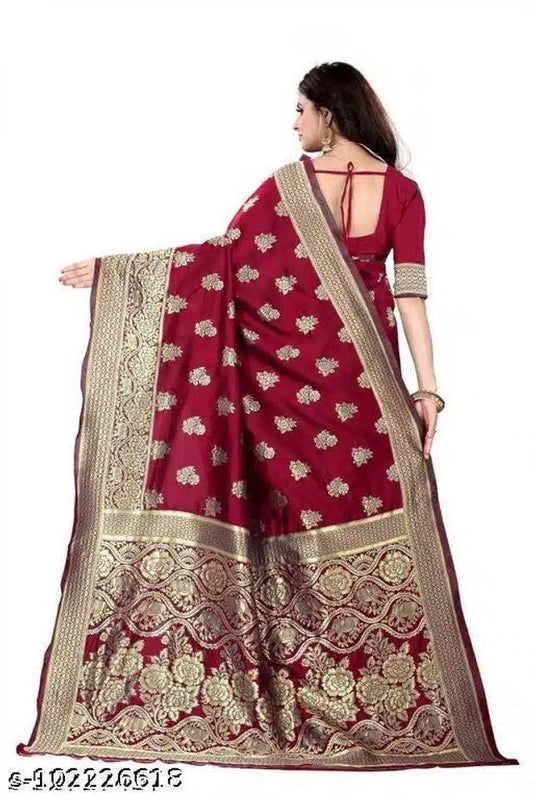 Banarasi Silk Saree With Blouse For Women (Red, 6.3M) - Pickkart