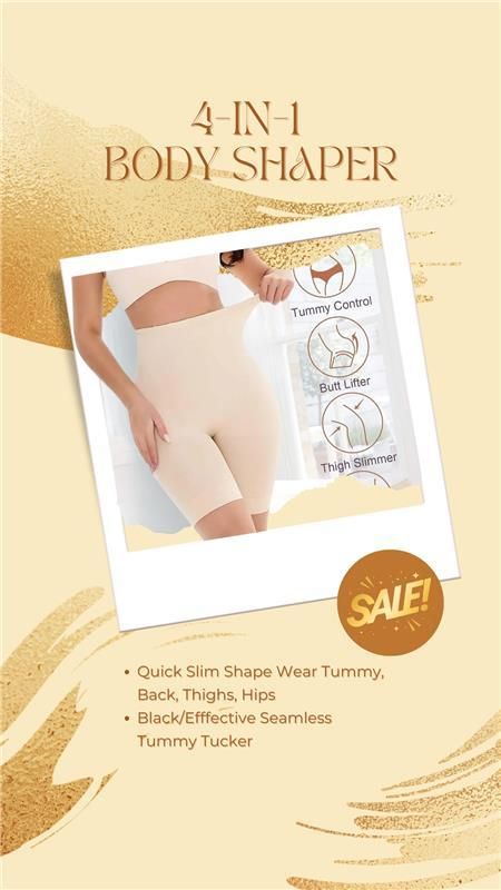 BD 4 - in - 1 Shaper - Quick Slim Shape Wear Tummy, Back, Thighs, Hips - Black/Efffective Seamless Tummy Tucker - Pickkart