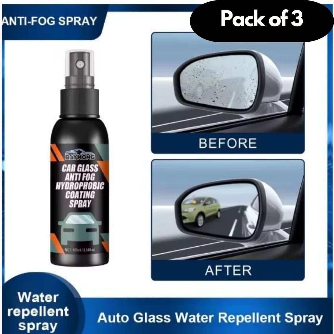 Car Glass Anti - Fog Hydrophobic Coating 300ML Pack of 3 - Pickkart
