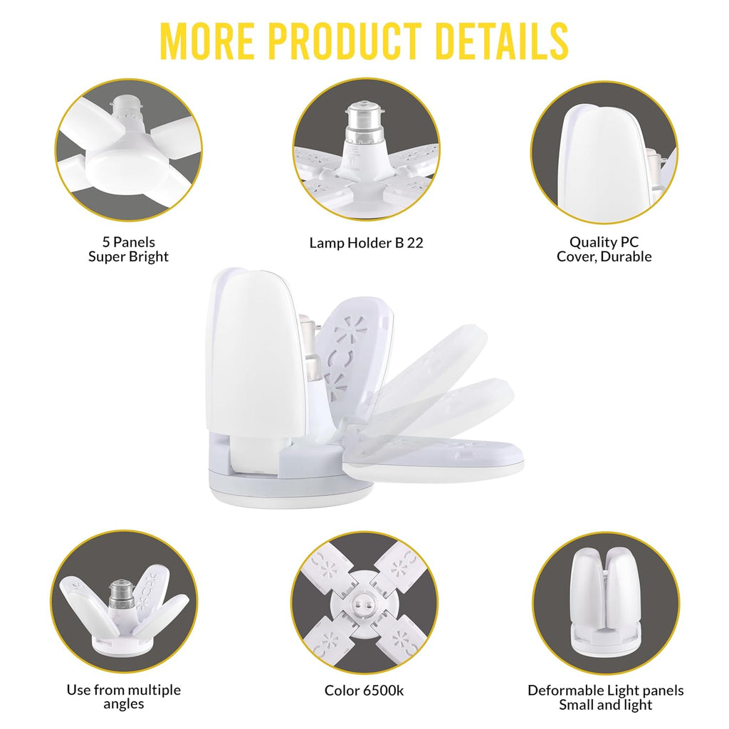 Charkee 25W Cool Day Mini fan Blade 4 Leaf Foldable LED Bulb with Angle Adjustable Ceiling Lights Home - Pickkart