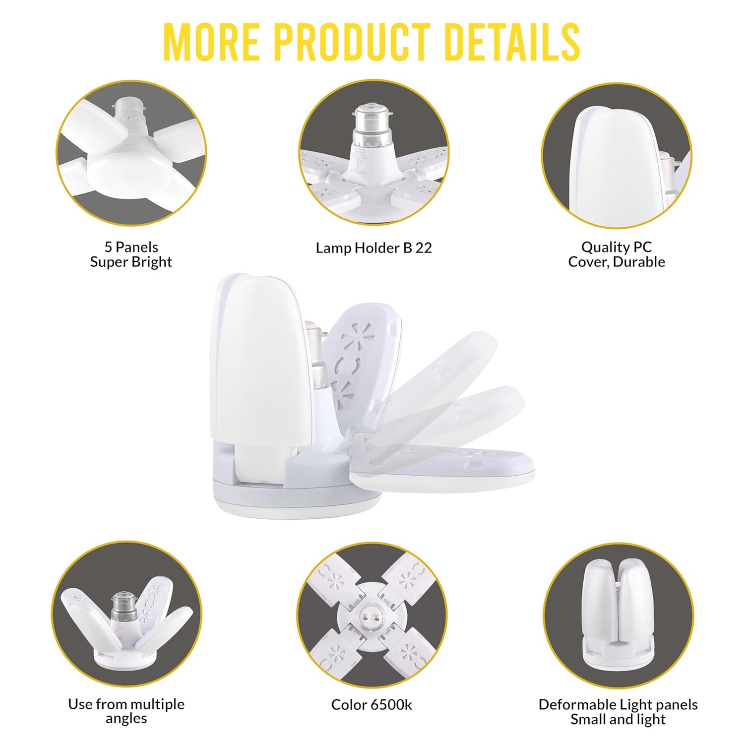 Charkee 25W Cool Day Mini fan Blade 4 Leaf Foldable LED Bulb with Angle Adjustable Ceiling Lights Home - Pickkart