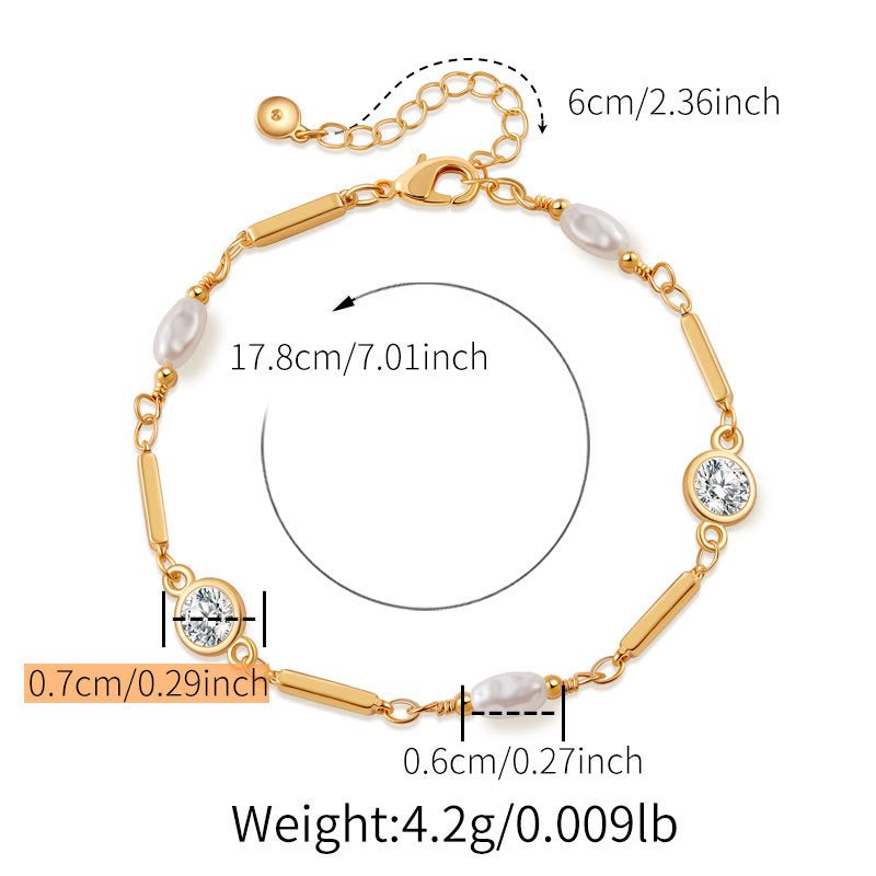 Copper Plating 18K Real Gold Color Retaining Inlaid Zircon Exquisite ABS Pearl Bracelet - Pickkart