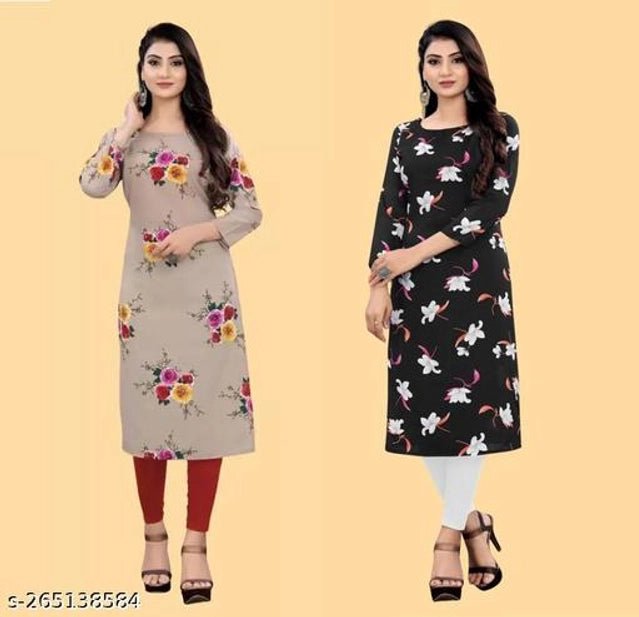 Crepe Printed Kurti for Women (Brown & Black, S) (Pack of 2) - Pickkart