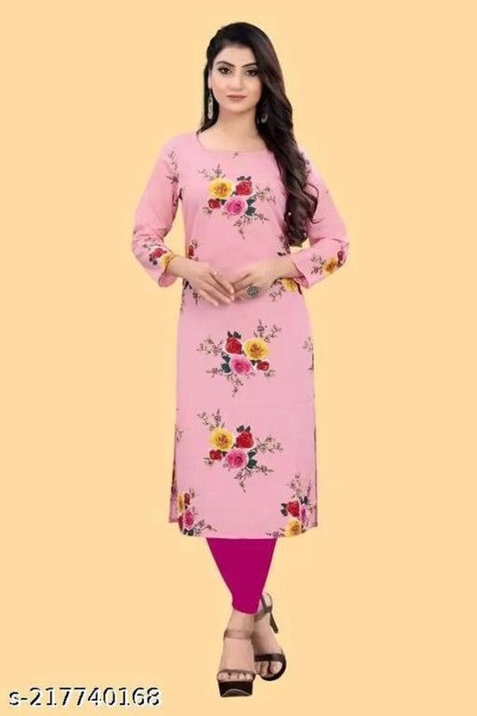 Crepe Printed Kurti for Women (Pink, S) - Pickkart