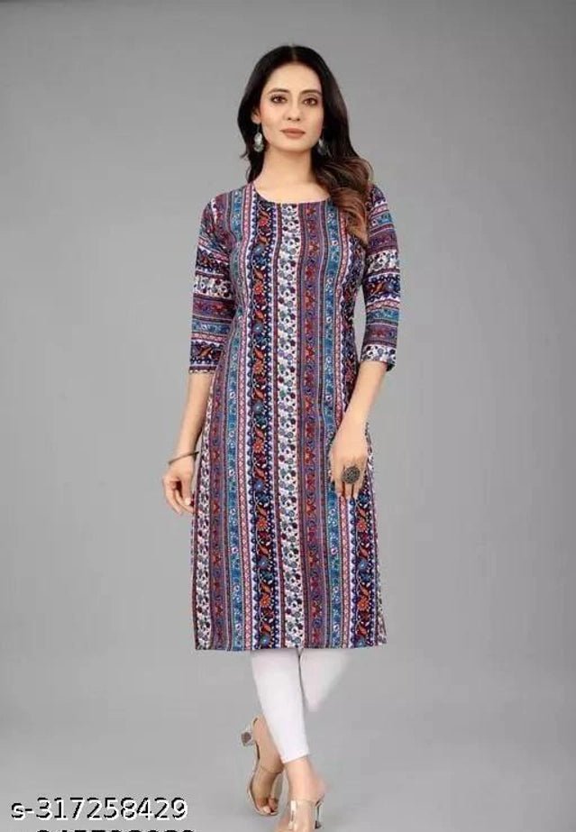 Crepe Printed Kurti for Women (Teal, S) - Pickkart